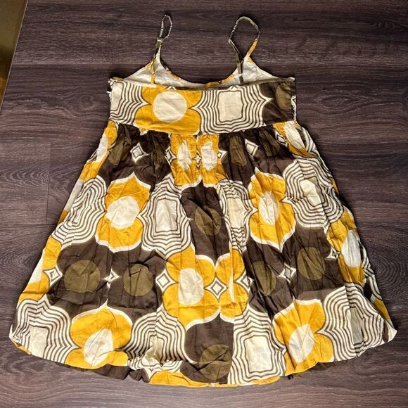 Chaudry KC Mid Century Modern Mini Babydoll/Sundress, Cream/Brown/Gold-Large-NWT - Picture 2 of 13